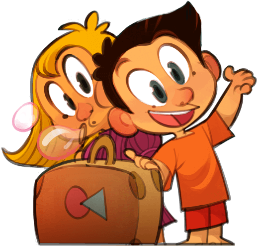 2 Cartoon-kinder Mit Koffer Winken Clipart (730x704), Png Download