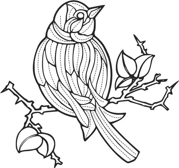 Vector Image Of A Bird With Embroidery Pattern - Bird Pattern Drawings Clipart (600x600), Png Download