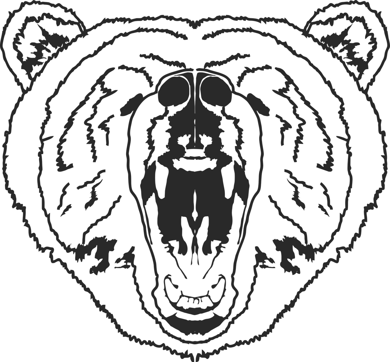 Outline Bear Face Drawing Clipart (1280x1188), Png Download
