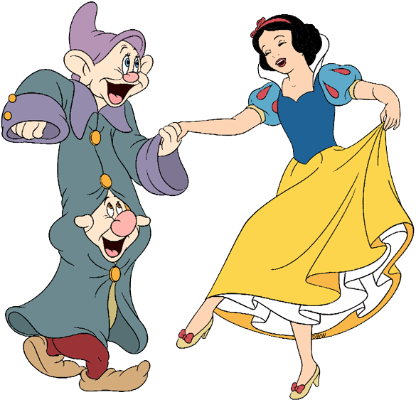 Snow White With Dwarfs - Dopey And Snow White Clipart (585x566), Png Download