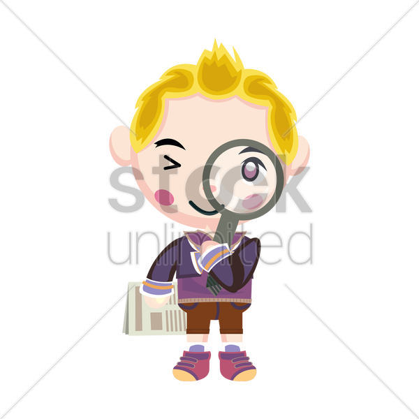 Cute Boy With Newspaper And Magnifying Glass Vector - Vector Graphics Clipart (600x600), Png Download
