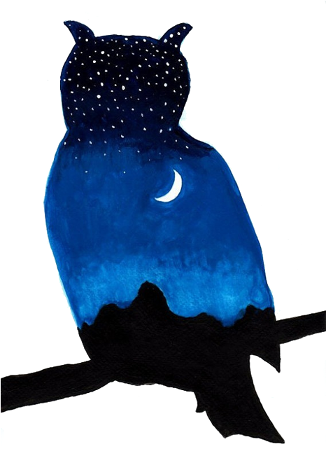 Owl Silhouette Painting Clip Art Transprent Png - Watercolor Owl Silhouette Transparent Png (500x702), Png Download