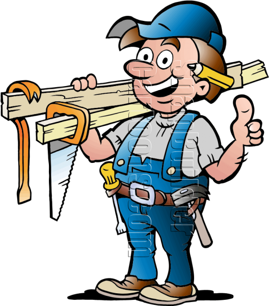 Handyman With Carpentry Tools - Cartoon Picture Of A Carpenter Clipart (600x600), Png Download