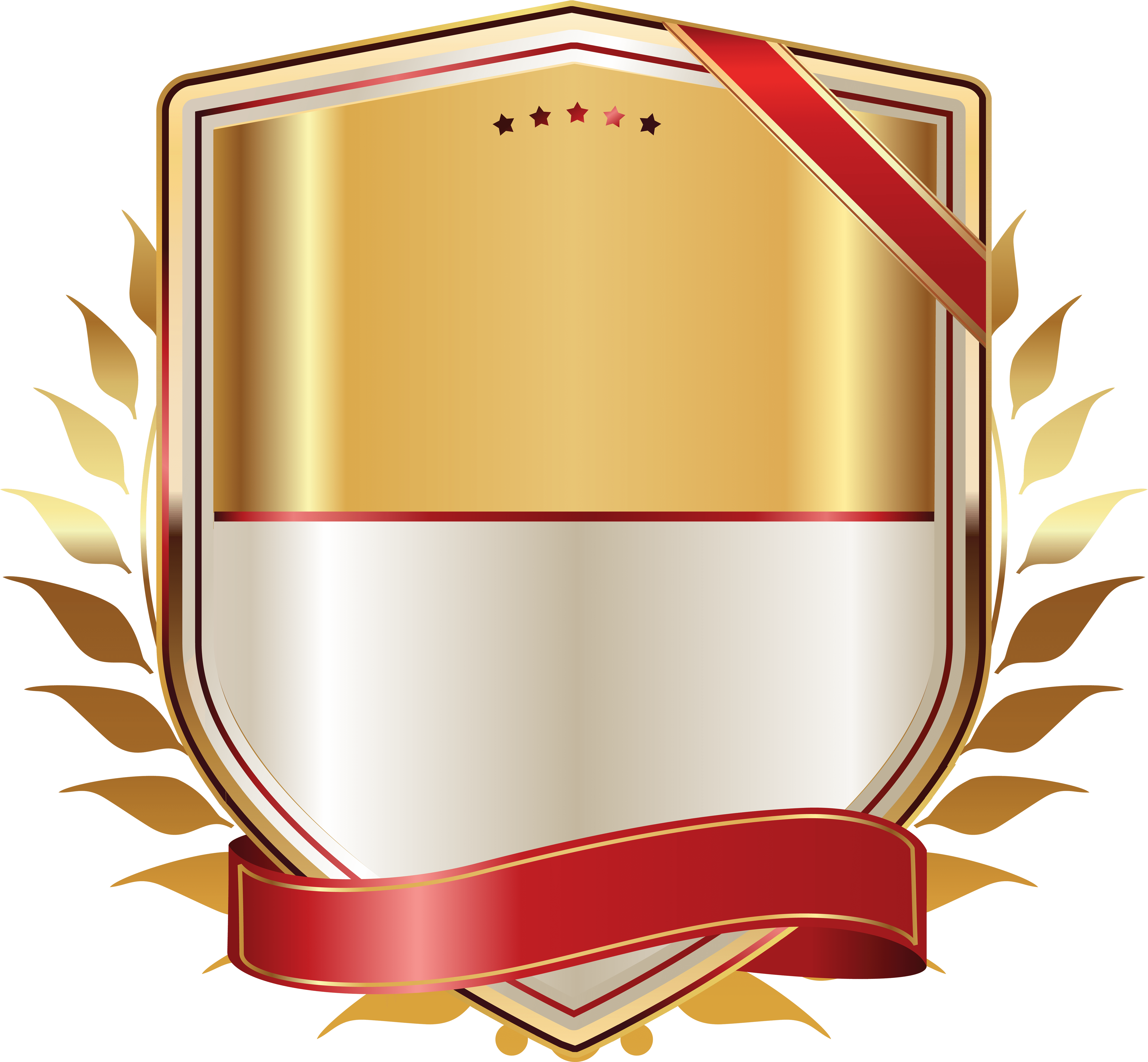 Golden Label With Gold Ribbon Png Clipart Image - Ribbon Design Png Emblem Transparent Png (5500x5230), Png Download