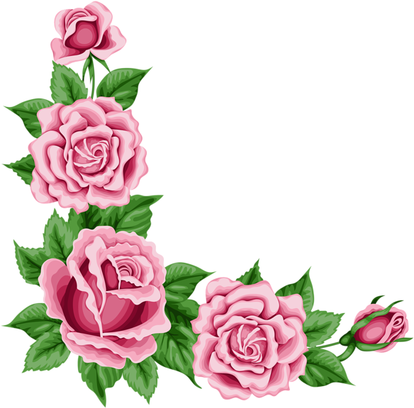 Pink Flower Border Clipart Graphic Royalty Free Download - Rose Corner Border Design - Png Download (600x591), Png Download