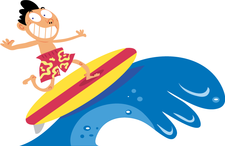 Surf On The Beach Cartoon Clipart (727x470), Png Download