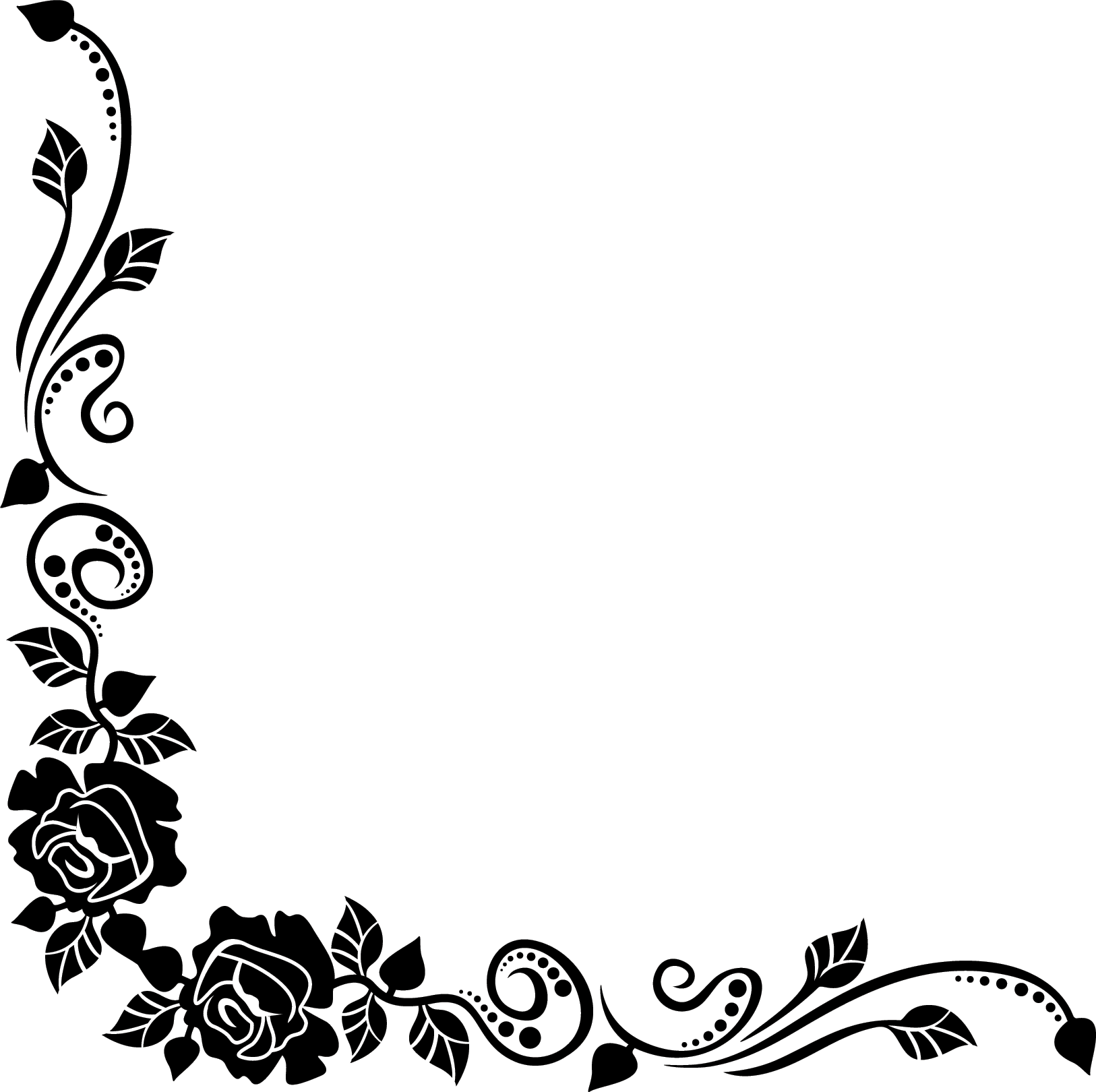 Rose Border Black And White Clipart (1626x1620), Png Download
