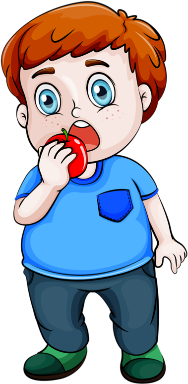 Cartoon Eating Apple Clipart (405x800), Png Download