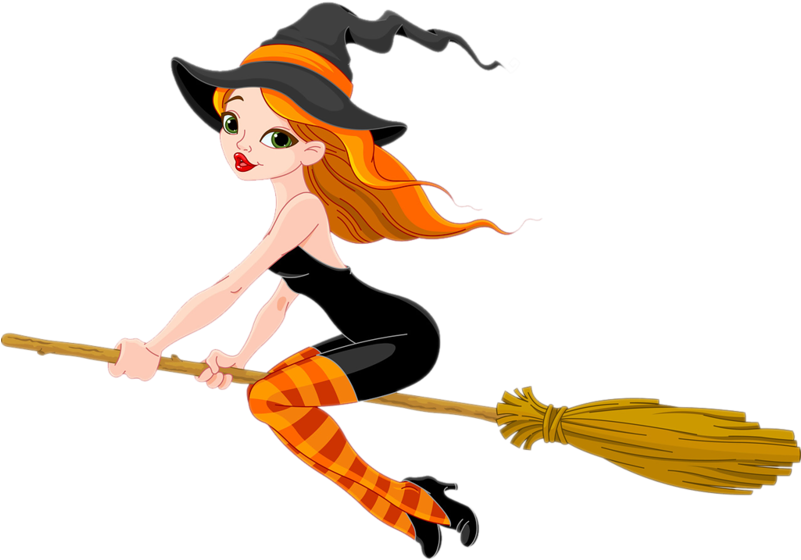 Halloween Clipart Gothic - Cartoon Witches On Brooms - Png Download (800x731), Png Download