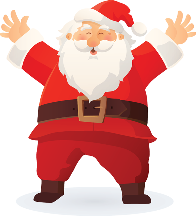 Door To Door Santa Is Here - Cartoon Funny Reindeer And Santa Claus Clipart (650x714), Png Download
