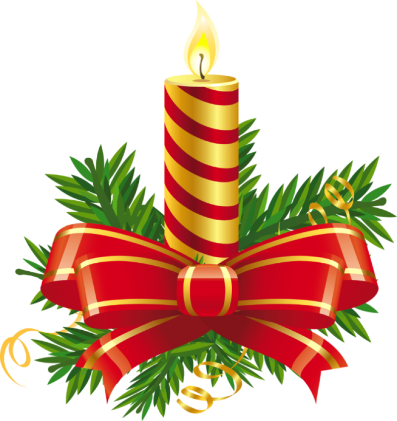 Christmas Candle Striped With Bow Png Image - Christmas Candle Clipart Transparent Png (800x849), Png Download