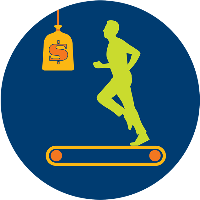 A Man Runs On A Treadmill, Chasing A Bag Of Money Hanging - Running Clipart (637x637), Png Download