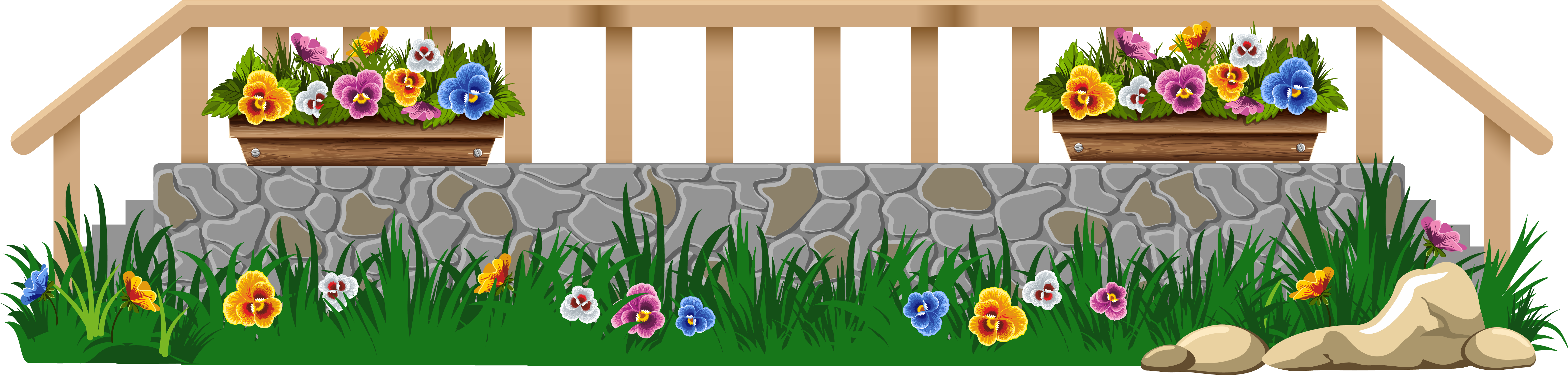 Png Royalty Free Download With Grass And Flowers Png - Flowers With Fence Clipart Transparent Png (6170x1589), Png Download