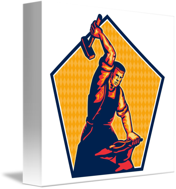 Blacksmith Worker Striking Sledgehammer Anvil Retr - Blacksmith Graphic Clipart (606x650), Png Download