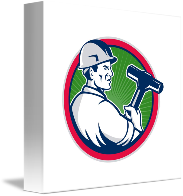 Demolition Worker Sledgehammer Circle Retro By Aloysius - Gallery-wrapped Canvas Art Print 8 X 8 Entitled Demolition Clipart (606x650), Png Download