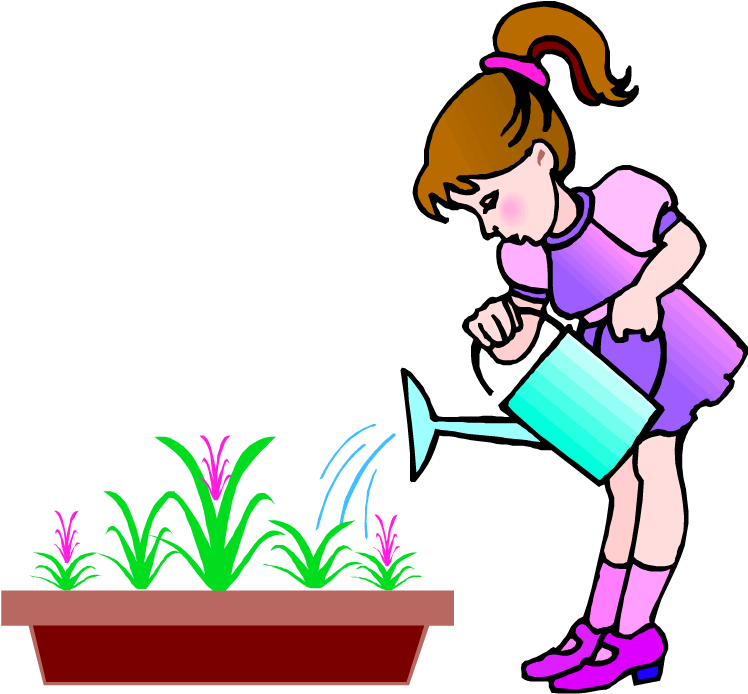 Plants Clipart Child Girl Watering The Flower Cartoon Png Download