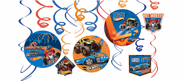 Hot Wheels Wild Racer Swirl Decorations Ceiling Hanging - Hot Wheels Wild Racer Foil Swirl Decorations (12 Pieces) Clipart (618x640), Png Download
