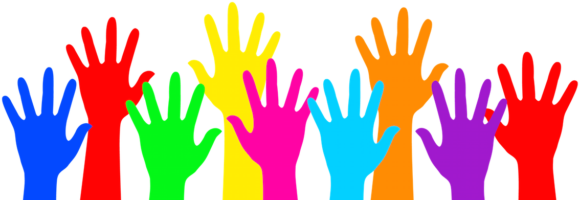 Colorful Vernon School Pta - Volunteer Hands Transparent Background Clipart (1140x395), Png Download