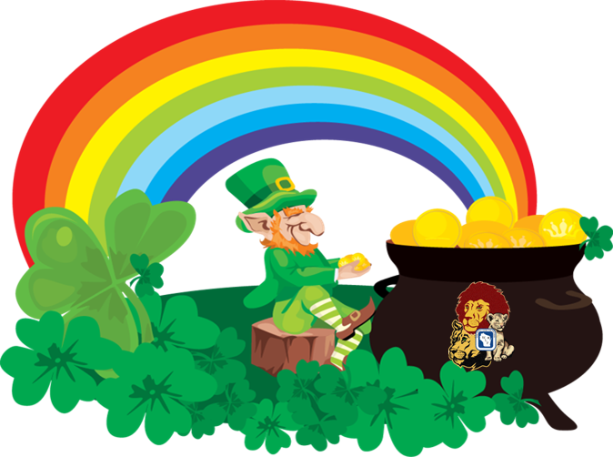 Lucky Charms Lions Pride Endowment Fund Of Wisconsin - Leprechaun Rainbow And Pots Of Gold Clipart (674x502), Png Download