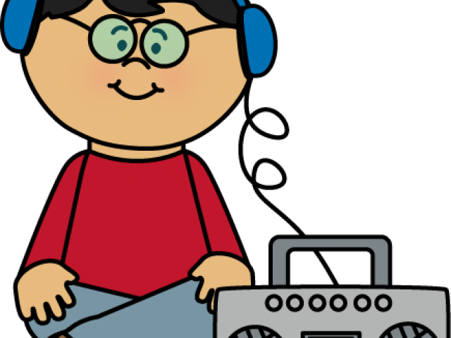 Banner Black And White Clipart Listen - Clip Art Listening To Music - Png Download (640x480), Png Download