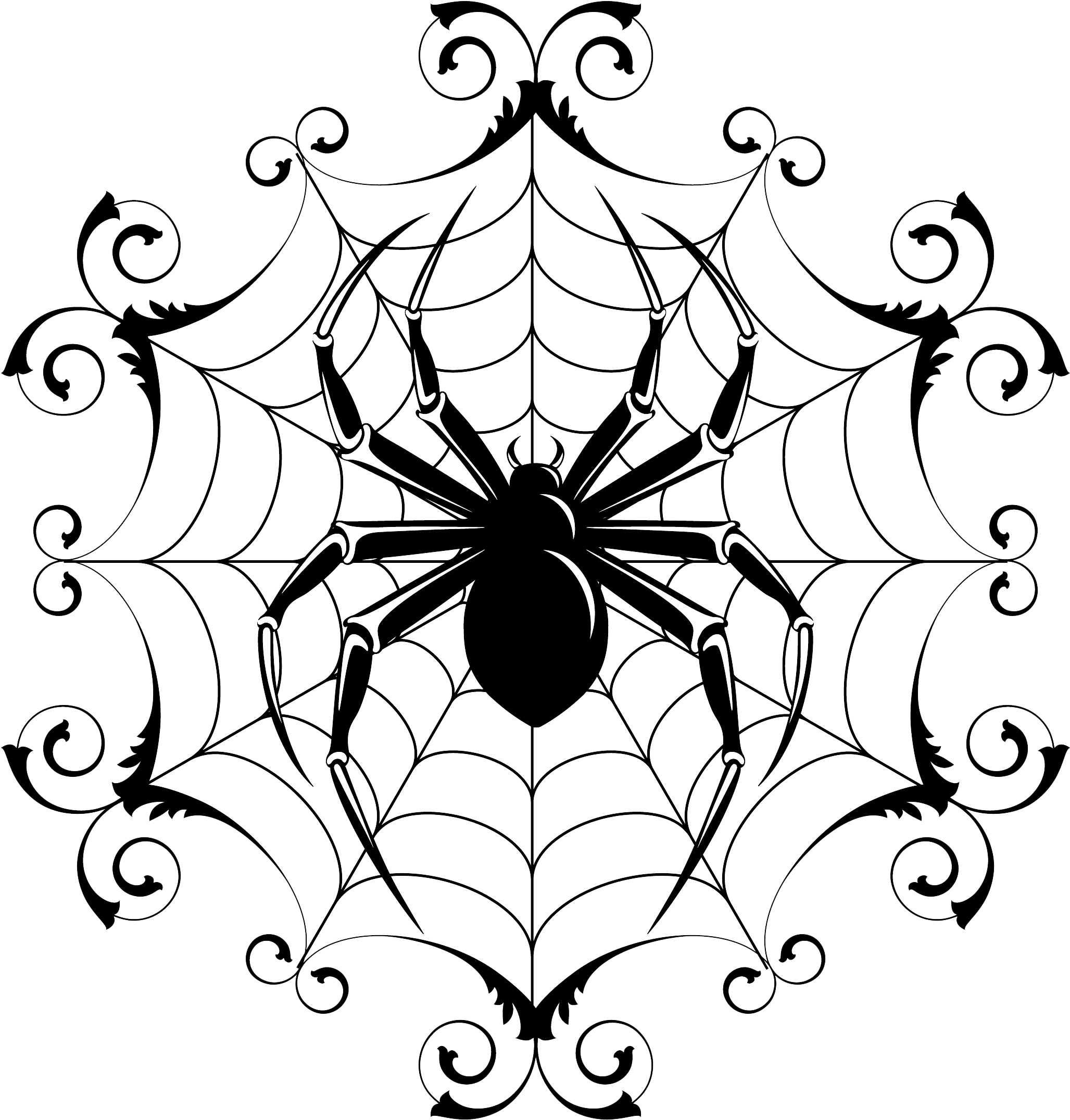 Graphic Freeuse Stock Chrysanthemums Drawing Spider - Halloween Spider Web Drawings Clipart (1060x1111), Png Download