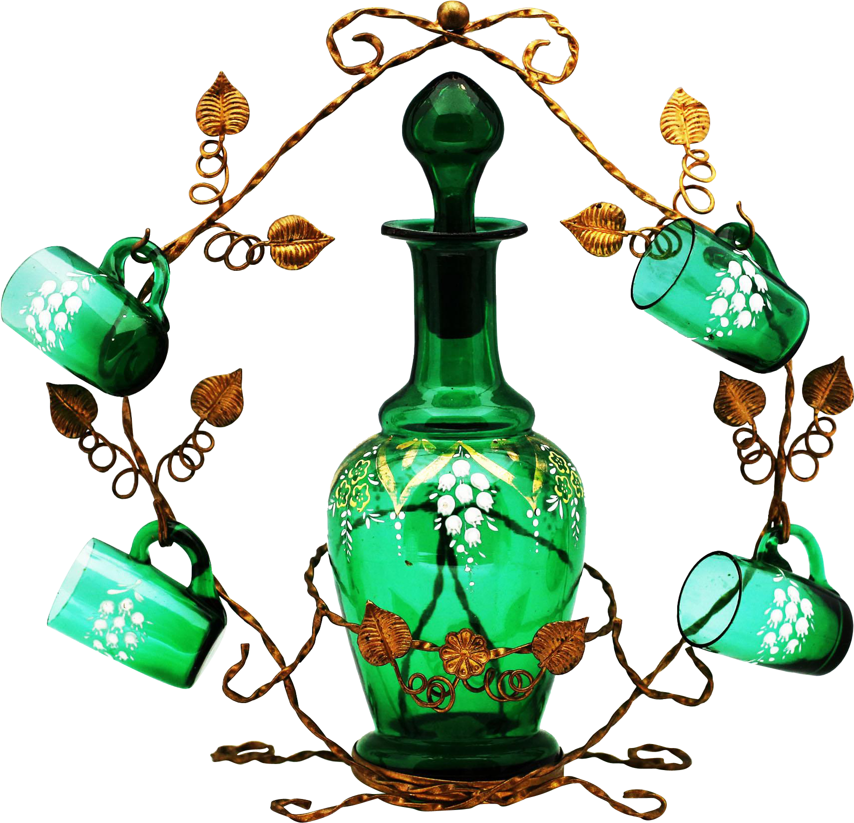 Antique French Emerald Green Glass Liquor Set, Decanter - Glass Clipart (1709x1709), Png Download