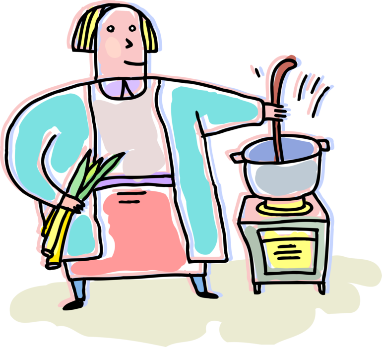 Vector Illustration Of Kitchen Cook Cooking With Soup - Cooking Clipart (770x700), Png Download