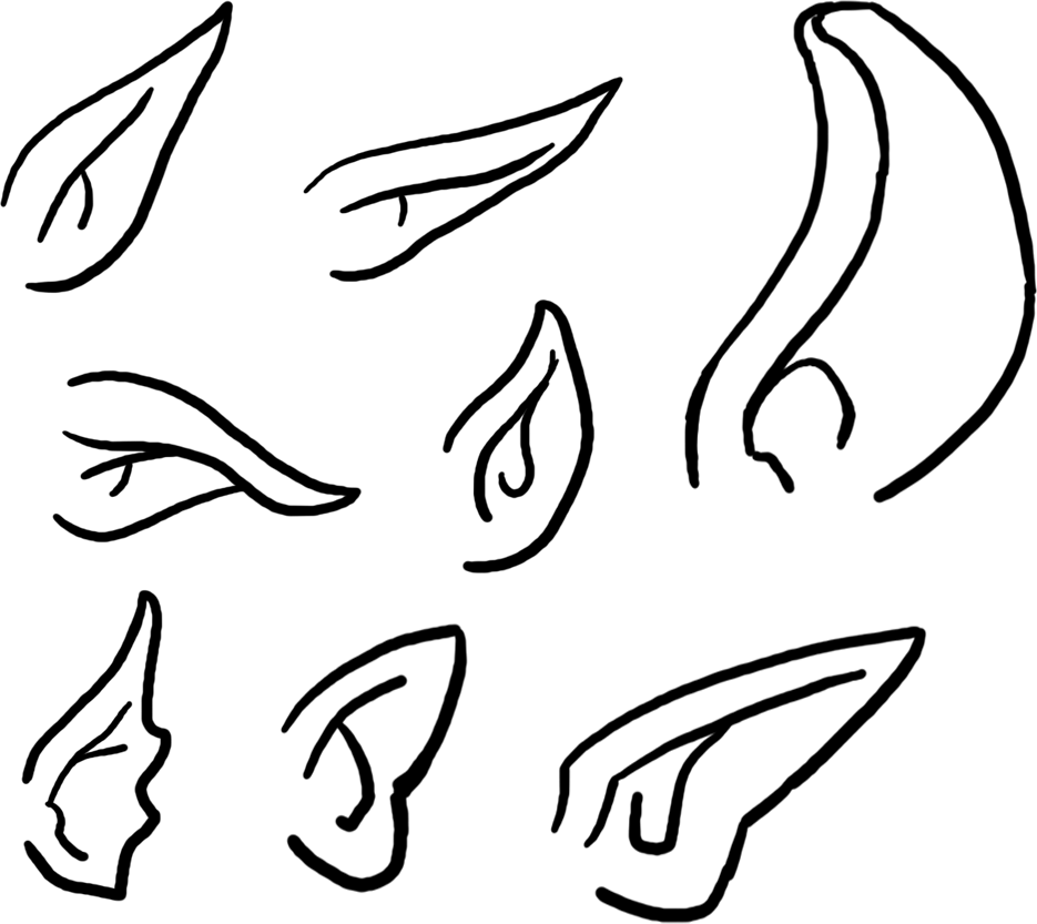 Ashera's Team Contest - Elf Ears Line Art Clipart (935x833), Png Download