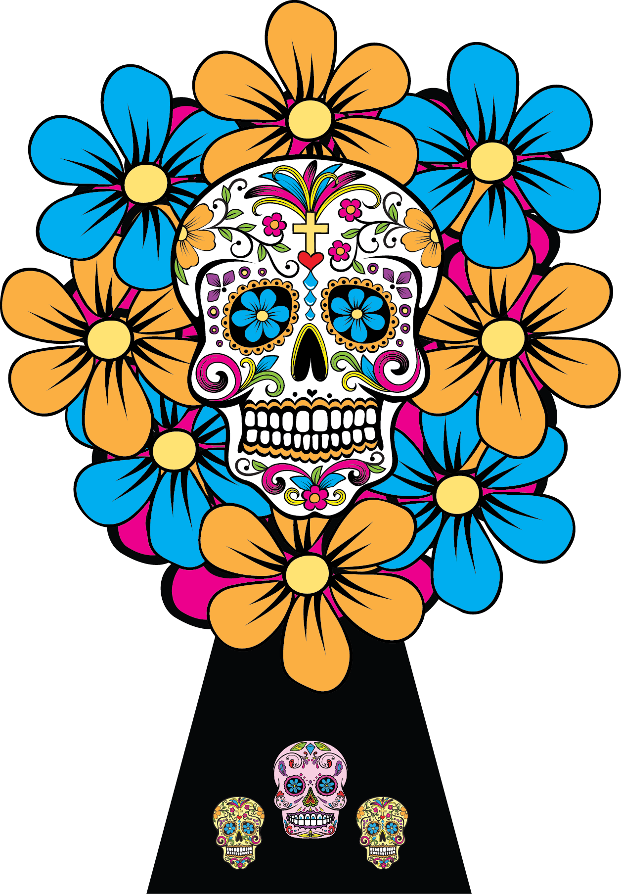 Sugar Skulls Dia De Los Muertos Bouquet - Skulls Of Dia De Los Muertos Png Clipart (1256x1807), Png Download