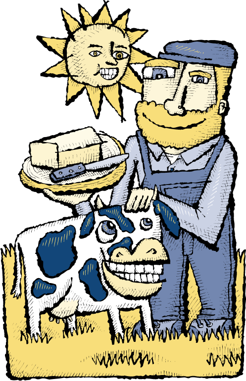 Butter Cow Farmer Manl08 - Cartoon Clipart (497x770), Png Download