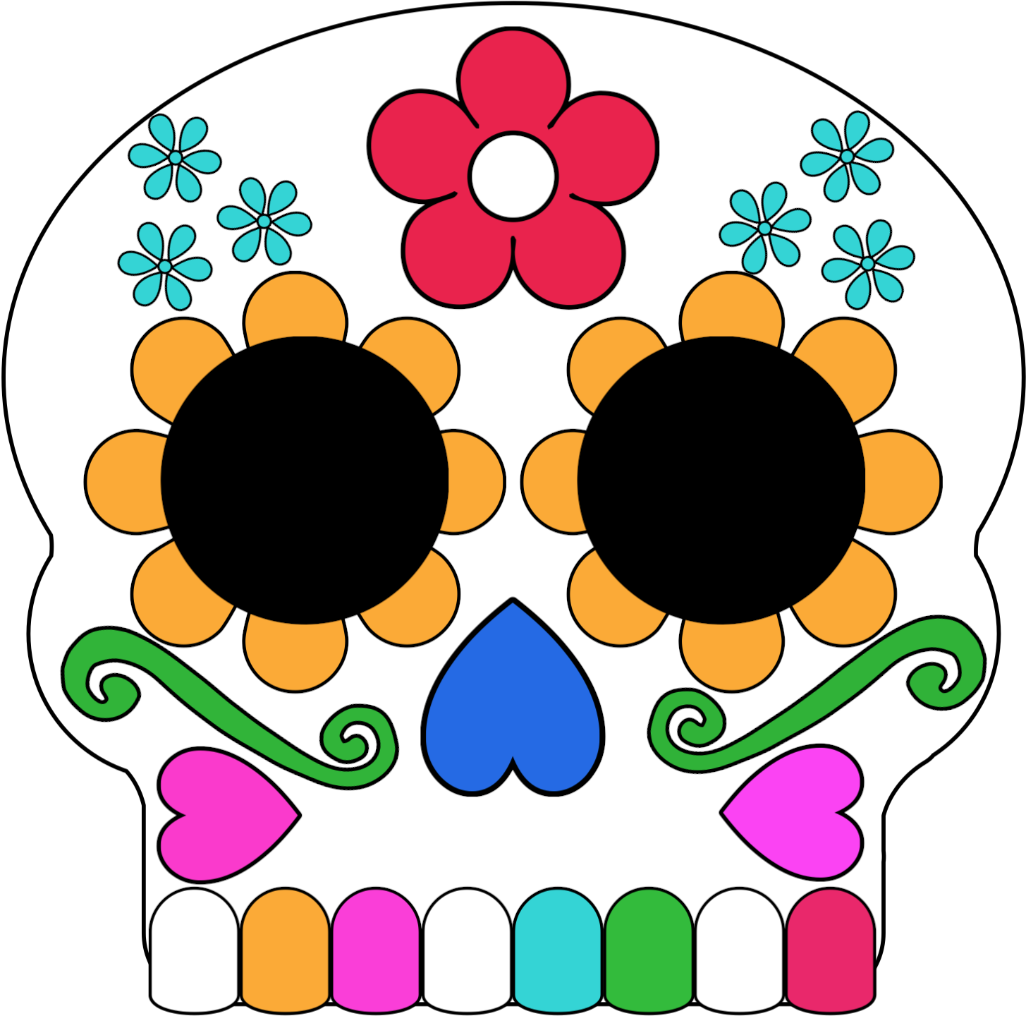 Colored In Day Of The Dead Sugar Skull Masks - Sugar Skull Mask Clipart (1563x1563), Png Download