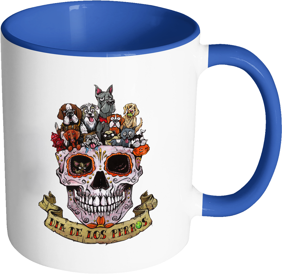 Day Of The Dead Artist David Lozeau, Dia De Los Perros - Sugar Flower Skull And Dog Cabochon Bronze Glass Chain Clipart (1024x1024), Png Download