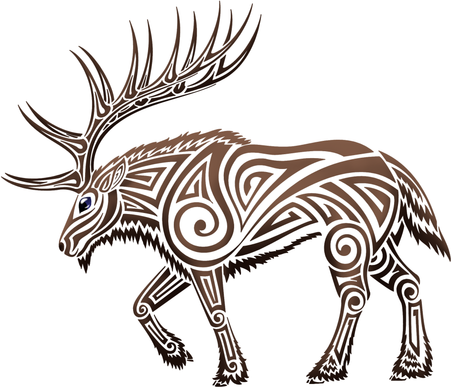 Clip Library Download Elk Clipart Tribal Free - Tribal Elk Tattoo - Png Download (1000x868), Png Download