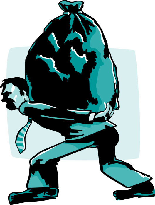 Vector Illustration Of Businessman Carrying Garbage - Man Carrying Garbage Bag Clipart (528x700), Png Download