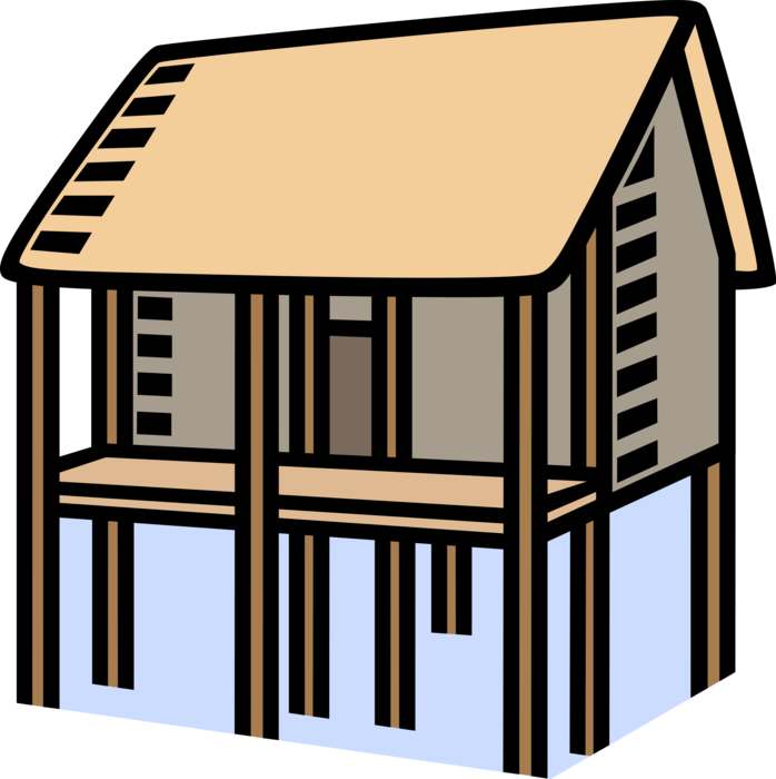 Clipart Houses Flooding - House On Stilts Png Transparent Png (698x700), Png Download