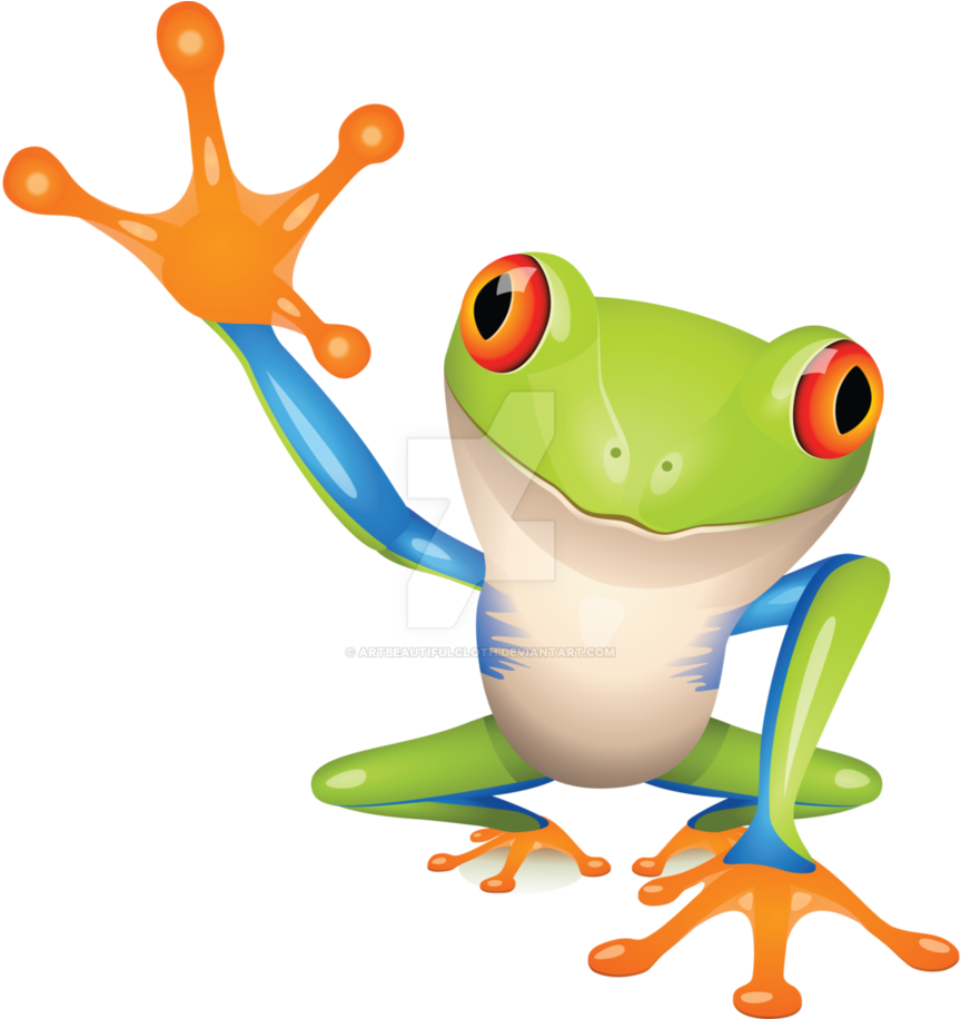 Banner Black And White Colorful Frogs Clipart - Green Tree Frog Cartoon - Png Download (873x915), Png Download
