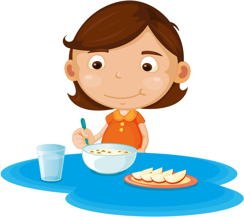 Girl Eating Cereal And Fruit - Girl Eating Breakfast Clipart (700x623), Png Download