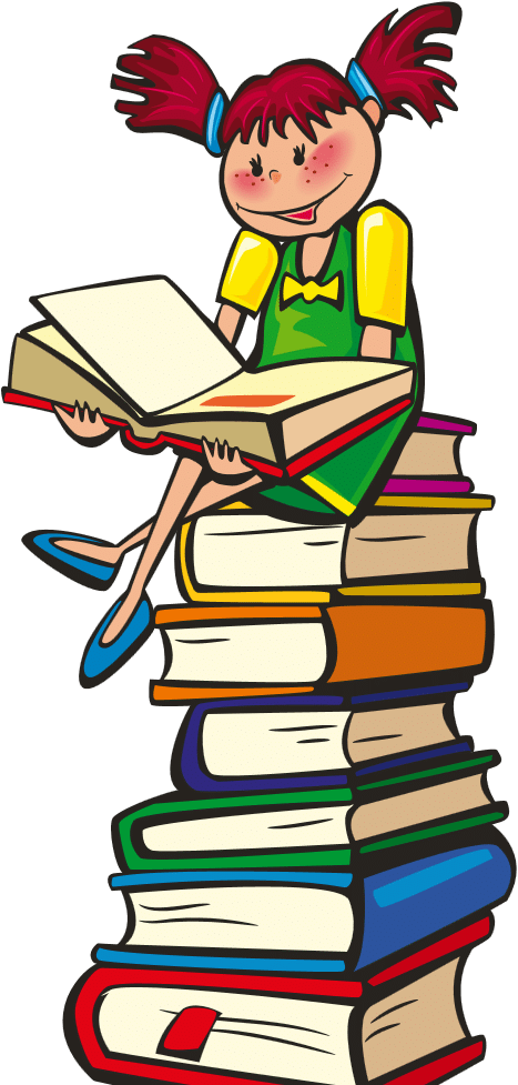 Drawing Of Child Sitting On Stack Of Books - Reading Clipart - Png Download (708x1001), Png Download