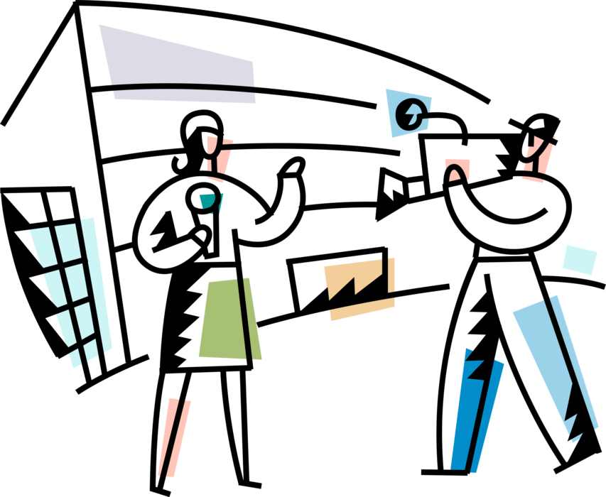 Vector Illustration Of Television Reporter With Microphone - Free Vector Reporter Clipart (853x700), Png Download