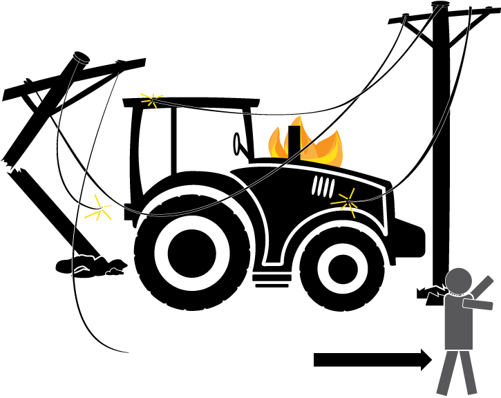 Tractor In Power Lines On Fire And Person Is Staying - Person Clipart (725x576), Png Download