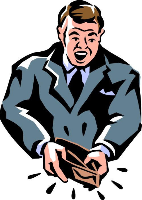 Vector Illustration Of Out Of Luck Penniless Bankrupt - Empty Wallet Clipart - Png Download (499x700), Png Download