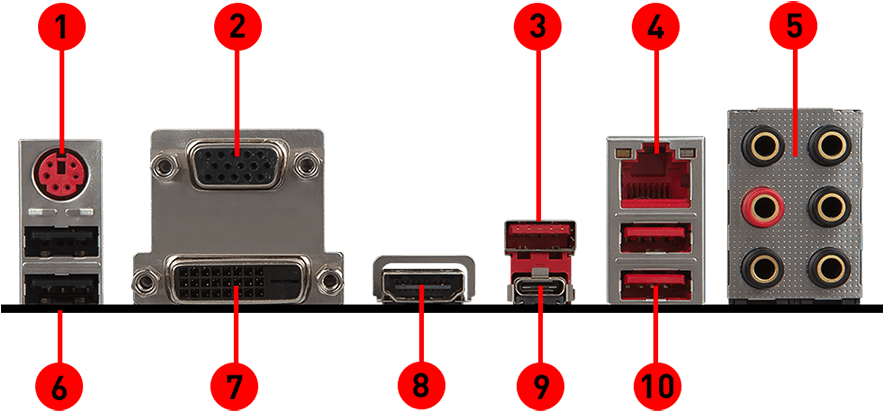 B350 Tomahawk Back Io - Msi B350 Tomahawk Audio Clipart (960x480), Png Download