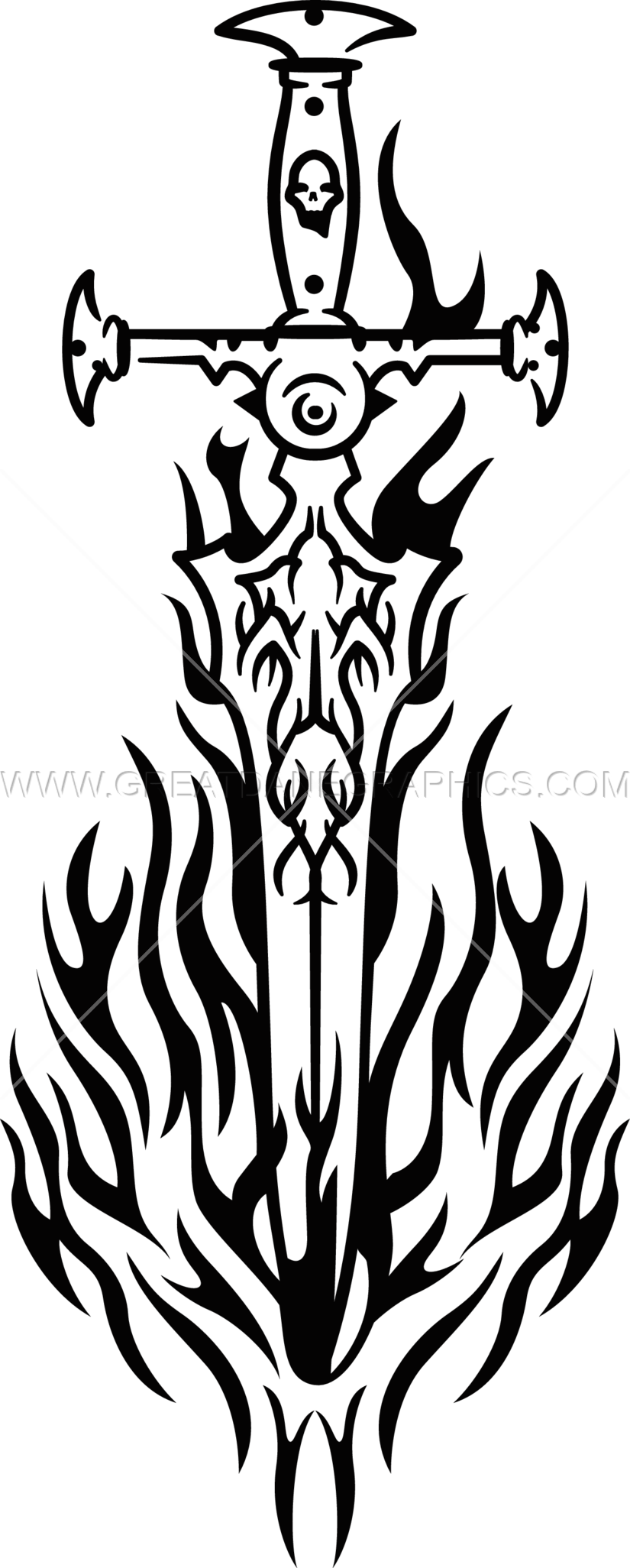 Gothic Clipart Sword - Fire Sword Black And White - Png Download (825x2052), Png Download