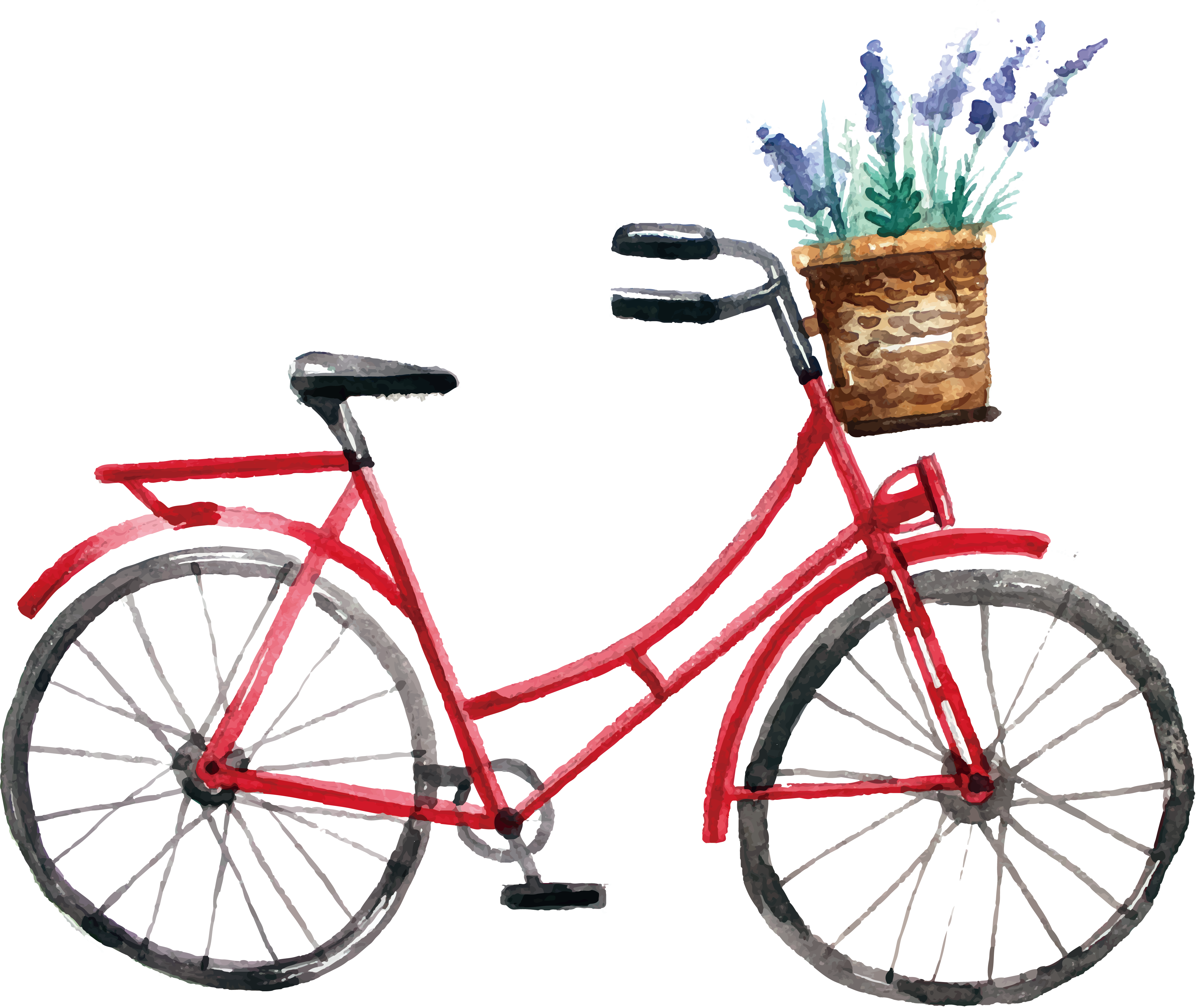 Clip Art Royalty Free Bike Transparent Watercolor - Wall Stickers Wall Decals Style Bicycle Pvc Wall Stickers - Png Download (4285x3612), Png Download