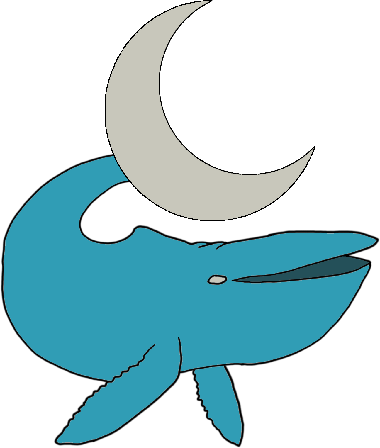 A Whale With A Shiny Crescent Moon For Her Tail-flukes - Cartoon Clipart (1416x1600), Png Download