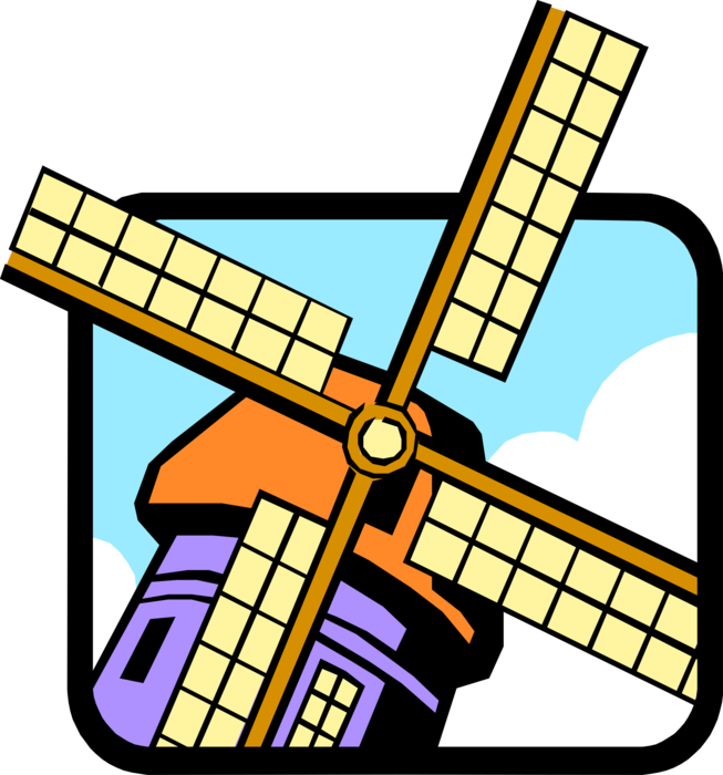 Vector Illustration Of Dutch Windmill In The Netherlands, - Kinderdijk Clipart (653x700), Png Download