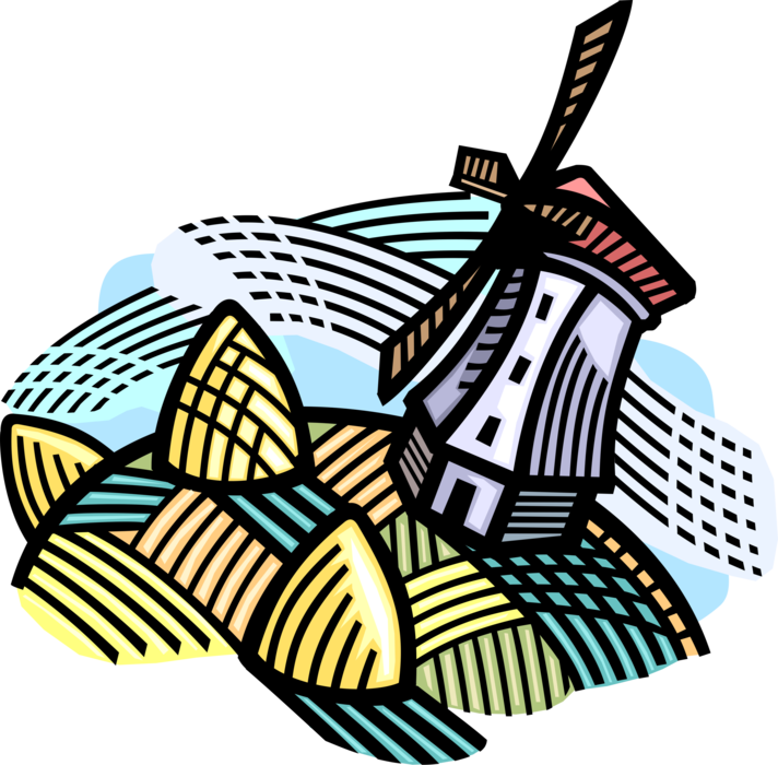 Vector Illustration Of Dutch Windmill With Alfalfa Clipart (712x700), Png Download