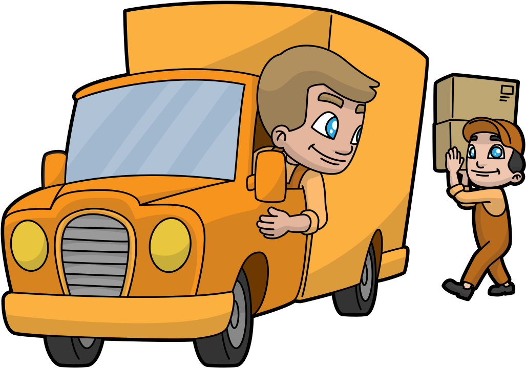 Cartoon Delivery Truck And Workers - Alt Attribute Clipart (1280x986), Png Download