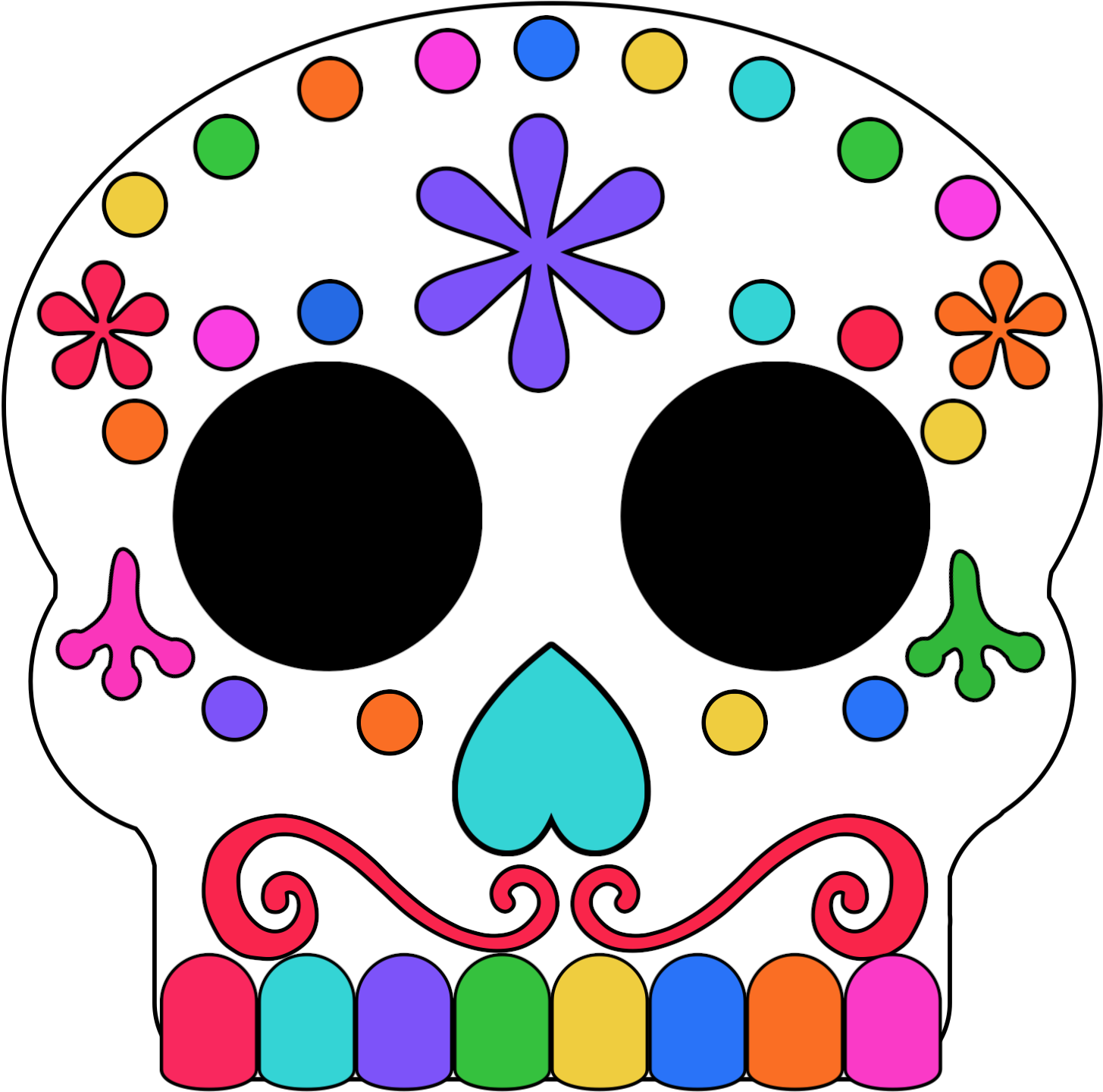 Colored In Day Of The Dead Sugar Skull Masks - Calavera Clipart (1563x1563), Png Download