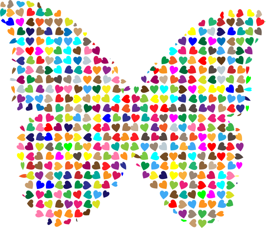 Monarch Butterfly Computer Icons Glasswing Butterfly - Colorful Hearts Clipart (877x750), Png Download